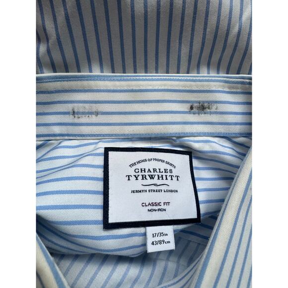 Charles Tyrwhitt | Non-Iron Blue + White Striped Classic Fit Shirt | 17/35 - Picture 4 of 6